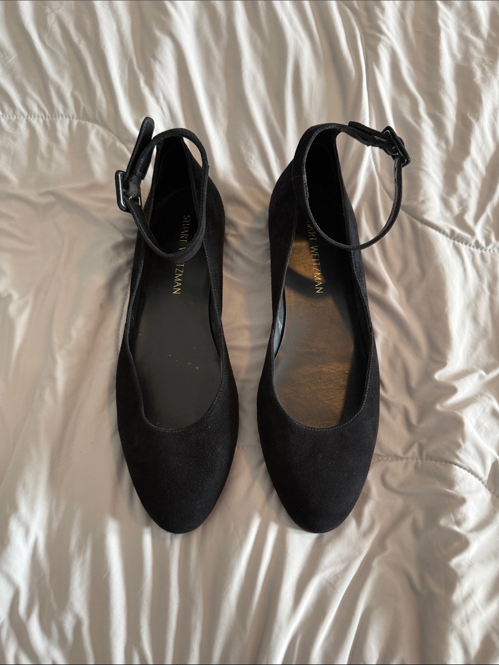 Stuart Weitzman Black Suede Ankle-Strap Heels
